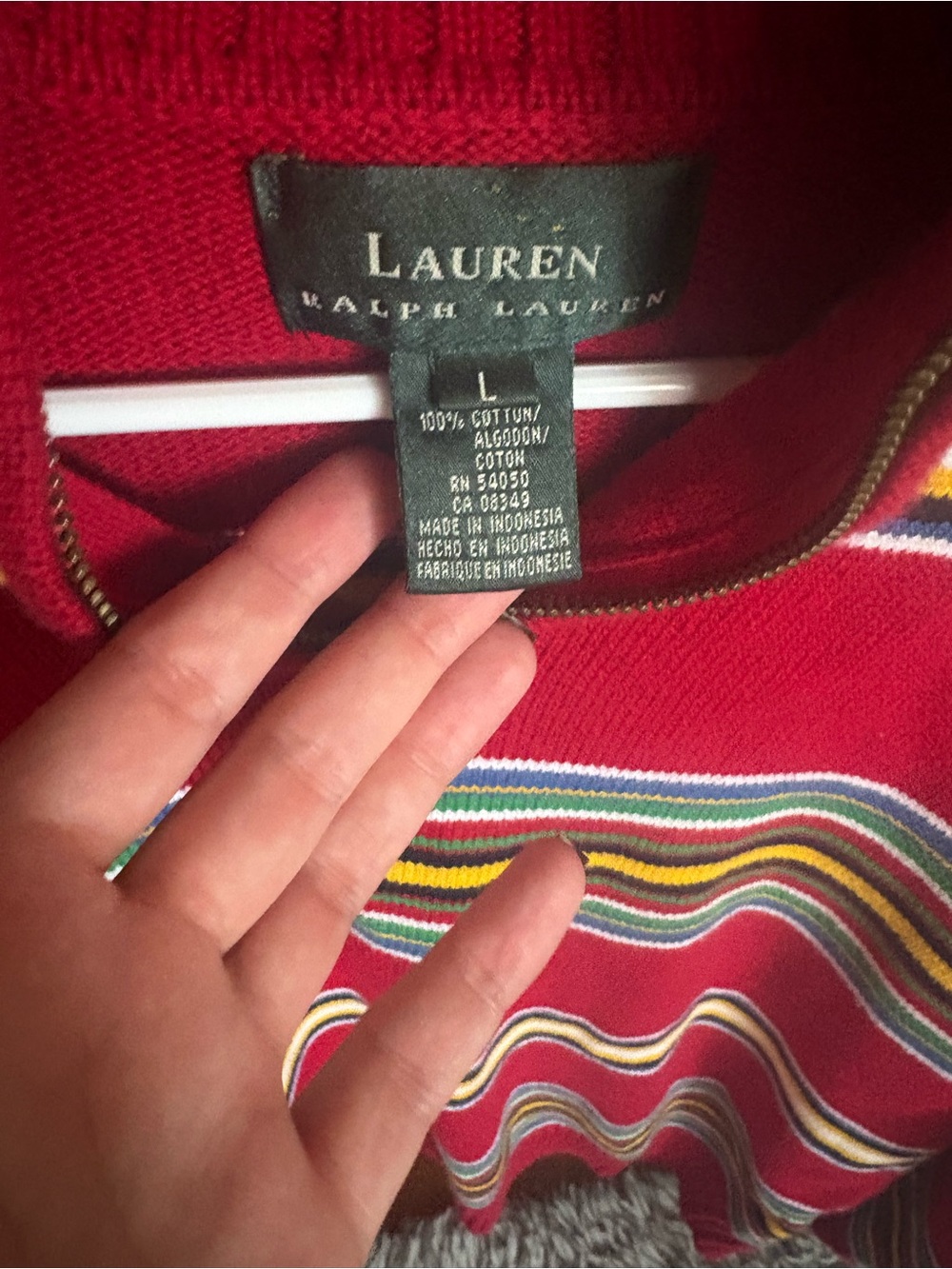 Ralph Lauren Red Striped Half-Zip Pullover - Picture 2 of 2